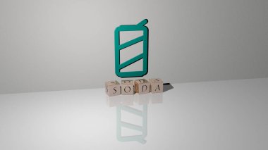 SODA grafiklerinin 3 boyutlu çizimi ve bu kavram ve dargınlıkların ilgili anlamları için metalik zar harflerinin oluşturduğu metin. içki ve arkaplan