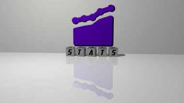 Konsept ve dargınlıkların ilgili anlamları için metalik zar harflerinin oluşturduğu istatistiklerin 3 boyutlu çizimi. iş ve simge