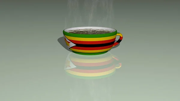 Zimbabwe Colocado Uma Xícara Café Quente Espelhado Chão Uma Ilustração — Fotografia de Stock