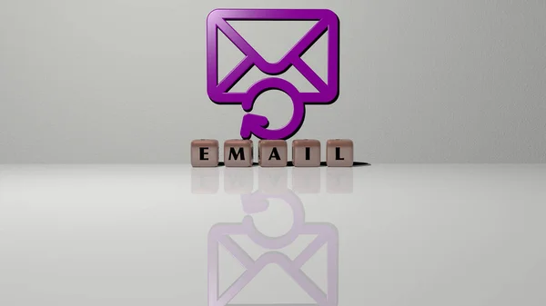 3D graphical image of EMAIL vertically along with text built by metallic cubic letters from the top perspective, excellent for the concept presentation and slideshows. illustration and business