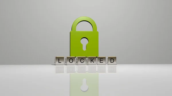 Illustration Locked Graphics Text Made Metallic Dice Letters Related Meanings — Stock Photo, Image