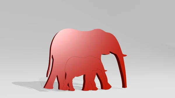 Elefante Com Bebê Feito Por Ilustração Uma Escultura Metálica Brilhante — Fotografia de Stock