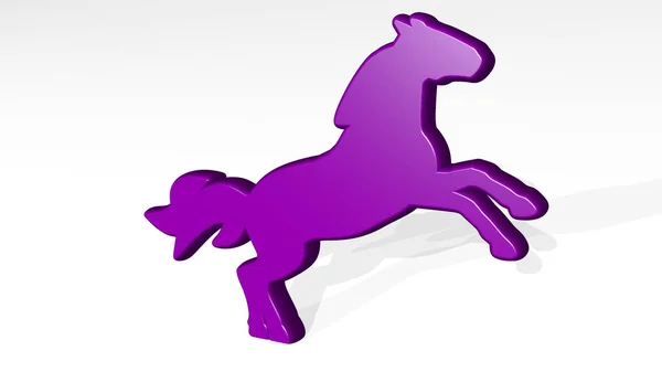 Horse Stand Shadow Illustration Metallic Sculpture White Background Mild Texture — Stock Photo, Image