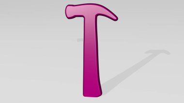 HAMER, ışık arka planında gölgesi olan parlak metalik bir heykelin 3 boyutlu bir illüstrasyonuyla yapıldı. inşaat ve ekipman