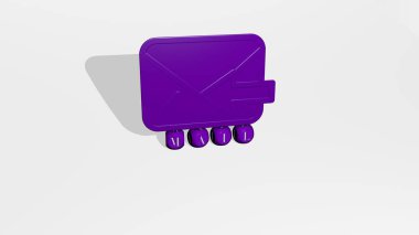 MAIL 'in dikey olarak 3B grafiksel görüntüsü, üst perspektiften metalik kübik harflerle oluşturulan metinlerle birlikte, konsept sunumu ve slayt gösterileri için mükemmel. Resim ve simge