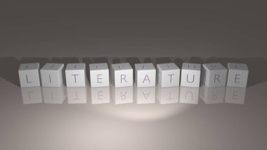 En üst perspektiften kübik harflerle yapılmış parlak edebiyat, üç boyutlu resimleme konsept sunumu için mükemmel. kitap ve eğitim