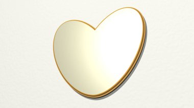 Duvardaki bir perspektiften. Üç boyutlu metalik malzemelerden yapılmış kalın bir heykel. Resim ve arkaplan