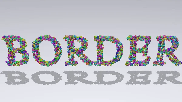 BORDER: 3D illustration of the text made of small objects over a white background with shadows. abstract and design