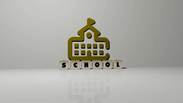 Illustratie Van Schoolafbeeldingen Tekst Gemaakt Door Metalen Dobbelstenen Letters Voor — Stockfoto