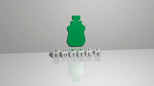 Графічне Зображення Bottle Вертикально Поряд Текстом Побудованим Металевими Кубічними Літерами — стокове фото