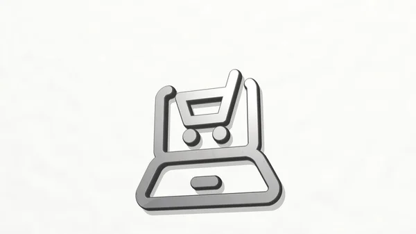 Commerce Cart Laptop Hergestellt Durch Illustration Einer Glänzenden Metallischen Skulptur — Stockfoto