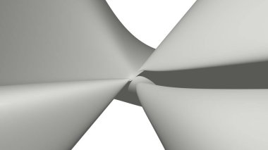 Beyaz soyut bir arkaplan üzerinde doğrudan ışık yansıması olan kıvrımlı ve parlak bir yüzey olarak IVORY renginin geometrik şeklinin üç boyutlu çizimi. Fil ve Afrikalı.