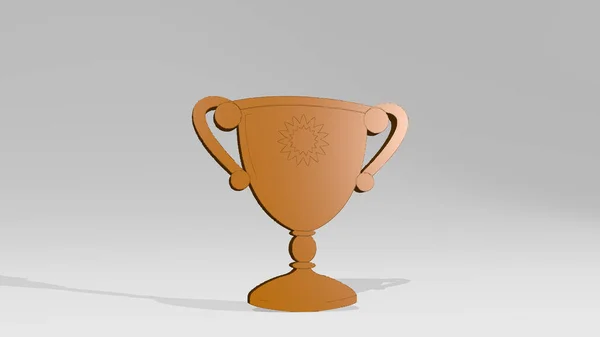 Athletic Trophy Perspective Wall Thick Sculpture Made Metallic Materials Rendering — Stock Photo, Image