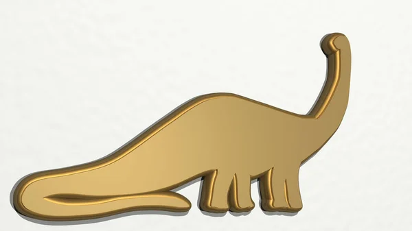 Dinozaur Wykonany Przez Ilustrację Błyszczącej Rzeźby Metalicznej Ścianie Jasnym Tłem — Zdjęcie stockowe