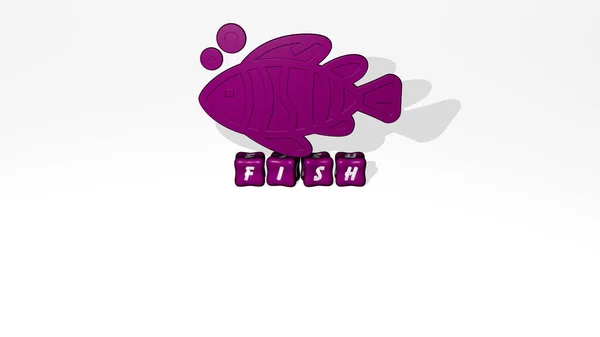 Representación Fish Con Icono Pared Texto Dispuesto Por Letras Cúbicas — Foto de Stock