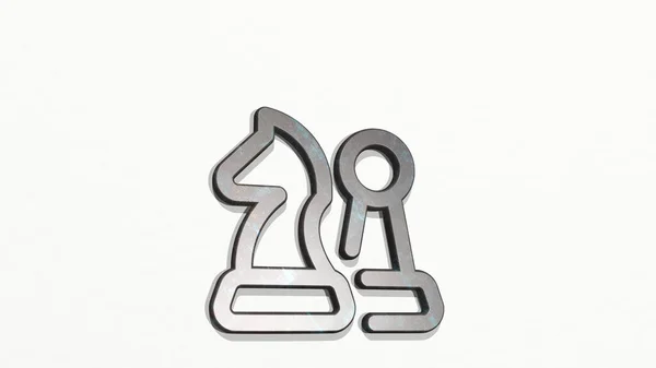 Chess Figures Hergestellt Durch Illustration Einer Metallisch Glänzenden Skulptur Einer — Stockfoto