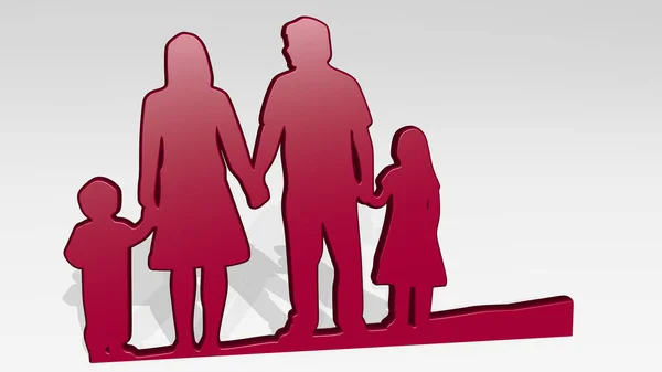 Family Holding Hands Made Illustration Shiny Metallic Sculpture Shadow Light — Stock Photo, Image