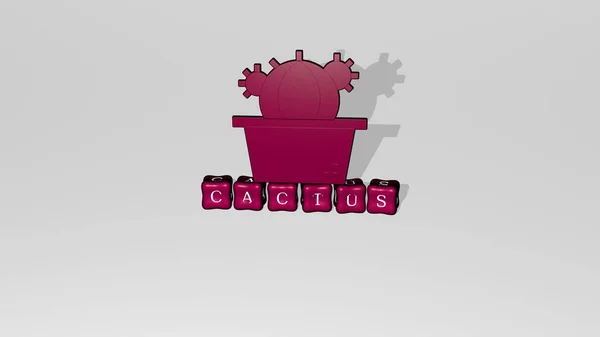 Representação Cactus Com Ícone Parede Texto Dispostos Por Letras Cúbicas — Fotografia de Stock