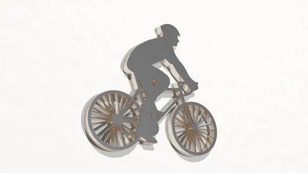 Bicycle Gjord Illustration Glänsande Metallisk Skulptur Vägg Med Ljus Bakgrund — Stockfoto