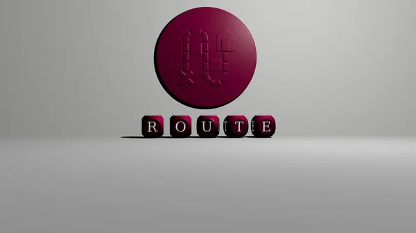 Ілюстрація Графіки Route Тексту Зробленого Металевими Кубиками Відповідних Значень Концепції — стокове фото