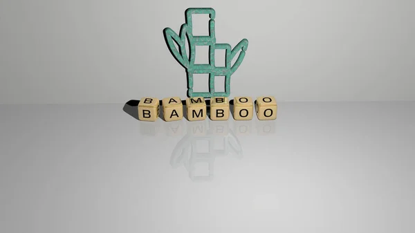 아이콘이 Bamboo 표현과 바닥에 입방체로 텍스트의 개념적 의미와 슬라이드쇼 프레젠테이션을 — 스톡 사진