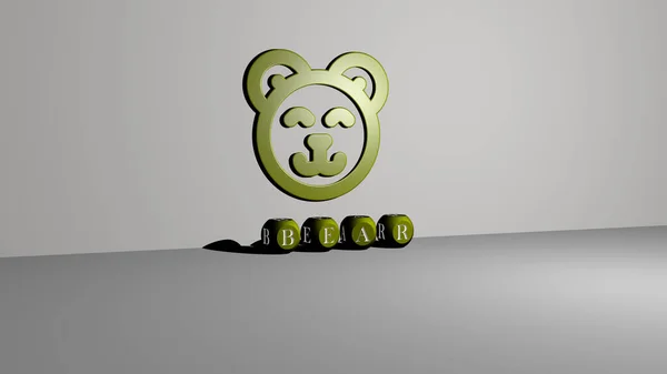 3D展示了Bear图形和文字的金属骰子字母相关含义的概念和演示 动物和背景 — 图库照片