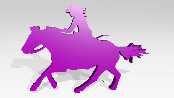 Girl Riding Stand Shadow Illustration Metallic Sculpture White Background Mild — Stock Photo, Image