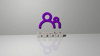 Konsept ve sunumların ilgili anlamları için metalik zar harfleri kullanılarak yazılan 3B grafikler ve metinler. iş ve simge