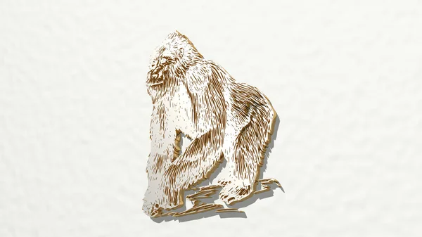 Affe Der Wand Illustration Einer Metallischen Skulptur Auf Weißem Hintergrund — Stockfoto