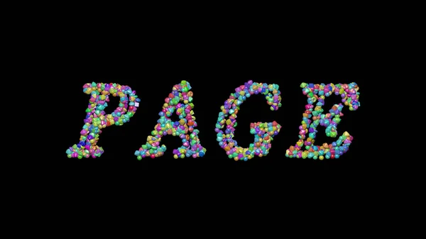 暗い背景と一致する影の上に小さなオブジェクトとPageテキストのカラフルな3D書き込み イラストとデザイン — ストック写真