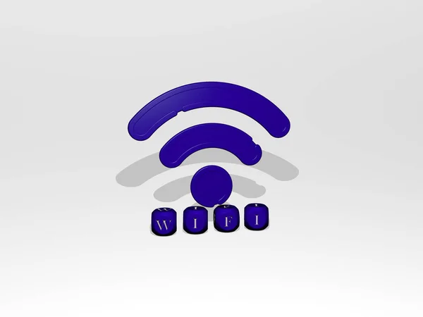 Representación Wifi Con Icono Pared Texto Dispuesto Por Letras Cúbicas — Foto de Stock