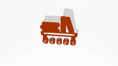 Konsept ve sunumların ilgili anlamları için metalik zar harfleri tarafından yapılan kitap grafikleri ve metinlerinin 3D çizimi. geçmiş ve eğitim