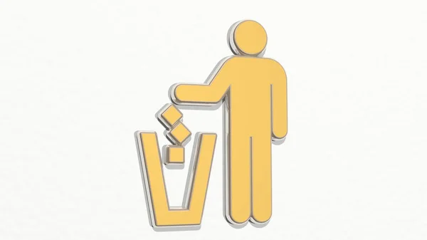 Littering Bin Der Wand Illustration Einer Metallischen Skulptur Auf Weißem — Stockfoto