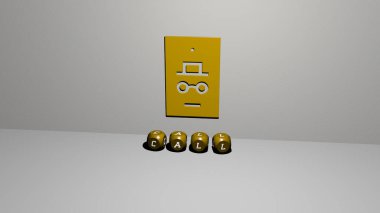 CALL 'ın dikey olarak 3B grafiksel görüntüsü, üst perspektiften metalik kübik harflerle oluşturulan metinlerle birlikte, konsept sunumu ve slayt gösterileri için mükemmel. telefon ve iş