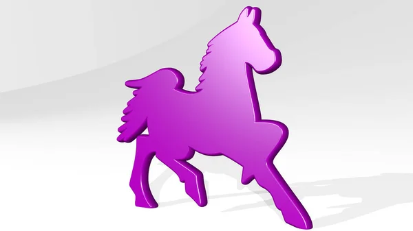 Horse Made Illustration Shiny Metallic Sculpture Shadow Light Background Animal — Stock Photo, Image