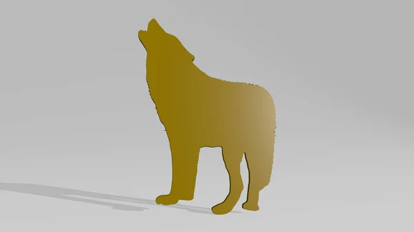 Wolf Perspective Shadow Thick Sculpture Made Metallic Materials Rendering Illustration — Stock Photo, Image
