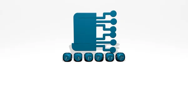 Графічне Зображення Ноутбука Вертикально Поряд Текстом Побудованим Металевими Кубічними Літерами — стокове фото