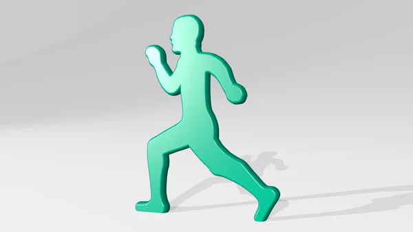 Boy Running Stand Shadow Illustration Metallic Sculpture White Background Mild — Stock Photo, Image