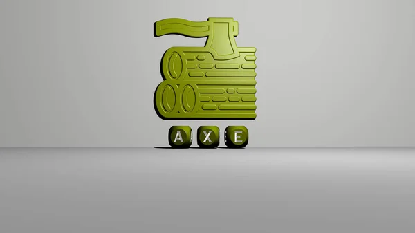 Representation Axe Icon Wall Text Arranged Metallic Cubic Letters Mirror — Stock Photo, Image