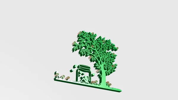 Fairy Botttle Tree Wall Illustration Sculpture Métallique Sur Fond Blanc — Photo