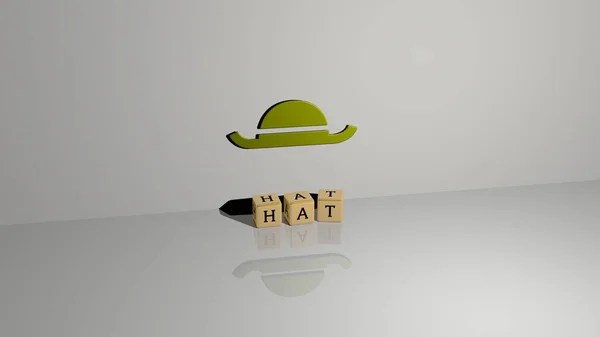 3D illustration of HAT graphics and text made by metallic dice letters for the related meanings of the concept and presentations. background and girl