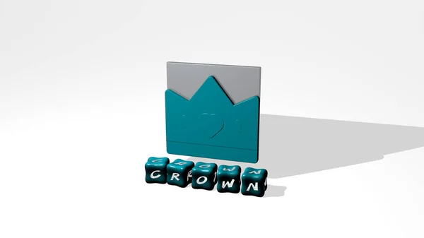 Representação Crown Com Ícone Parede Texto Dispostos Por Letras Cúbicas — Fotografia de Stock
