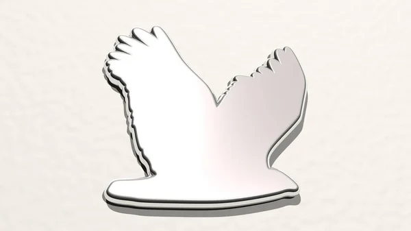 Pájaro Hecho Por Ilustración Una Escultura Metálica Brillante Una Pared —  Fotos de Stock