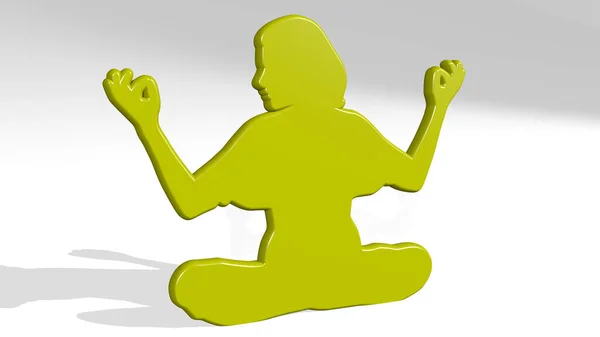 Mujer Haciendo Yoga Pie Con Sombra Ilustración Escultura Metálica Sobre —  Fotos de Stock