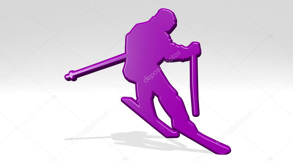 ATHLETIC SPORT ACTIVITY made by 3D illustration of a shiny metallic sculpture with the shadow on light background. athlete and active