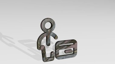 Bekar bir adam kredi kartı kullanırken perspektiften gölge düşürür. Üç boyutlu metalik malzemelerden yapılmış kalın bir heykel. Resim ve arkaplan