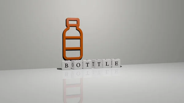Illustration Bottle Graphics Text Made Metallic Dice Letters Related Meanings — Stock Photo, Image