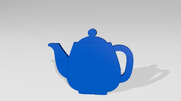 Tea Pot Выполнена Помощью Иллюстрации Блестящей Метафорической Скульптуры Стене Светлым — стоковое фото