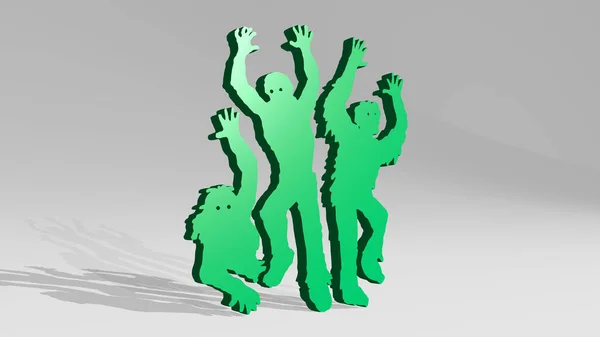 Simios Bailando Pie Con Sombra Ilustración Escultura Metálica Sobre Fondo — Foto de Stock