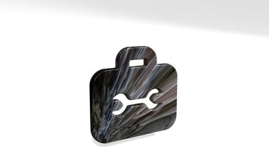 Alet kutusunun gölgesi perspektiften yansıyor. Üç boyutlu metalik malzemelerden yapılmış kalın bir heykel. Resim ve arkaplan